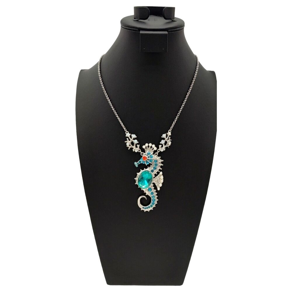 NWT Betsey Johnson Jewelry Large Seahorse Pendant Necklace Crystal Jeweled Crown - Picture 10 of 13